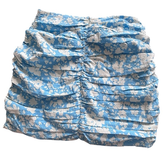 NWT Mango Ruched Floral Midi Skirt Blue White Summer Cottagecore Size M - Picture 4 of 5